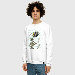 Свитшот хлопковый мужской Морская тематика Рыбки Морские обитатели Коралл,во, цвет: белый — фото 2