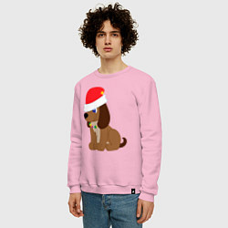 Свитшот хлопковый мужской Праздничный пёсик, цвет: светло-розовый — фото 2