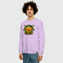 Свитшот хлопковый мужской Кислотная тыква Halloween, цвет: лаванда — фото 2