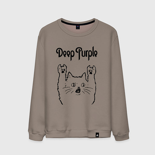 Мужской свитшот Deep Purple - rock cat / Утренний латте – фото 1