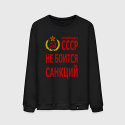 Свитшот хлопковый мужской Рожденный в СССР не боится санкций, цвет: черный