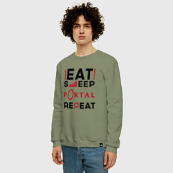 Свитшот хлопковый мужской Надпись: eat sleep Portal repeat, цвет: авокадо — фото 2