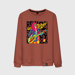 Свитшот хлопковый мужской Мужчина с гитарой ретро, цвет: кирпичный