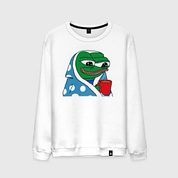 Свитшот хлопковый мужской Frog Pepe мем, цвет: белый