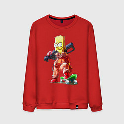 Свитшот хлопковый мужской Крутой Барт Симпсон с оружием на плече и скейтборд, цвет: красный
