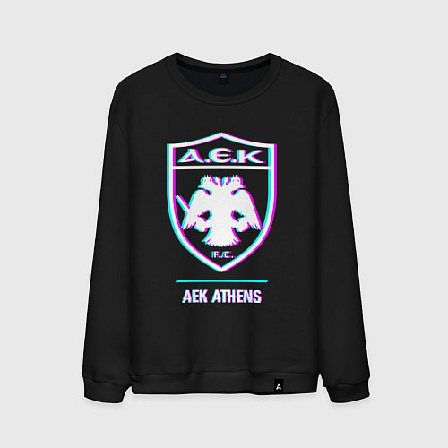Мужской свитшот AEK Athens FC в стиле glitch / Черный – фото 1