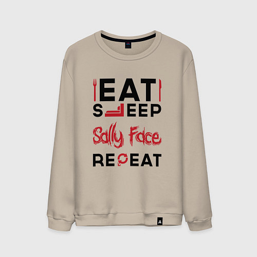 Мужской свитшот Надпись: eat sleep Sally Face repeat / Миндальный – фото 1