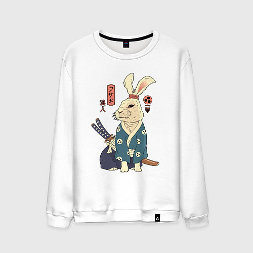 Мужской свитшот Кролик самурай с мечом / Белый – фото 1