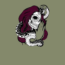 Свитшот хлопковый мужской Santa muerte snake art, цвет: авокадо — фото 2