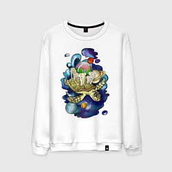 Свитшот хлопковый мужской Плоская земля - мир на черепахе, цвет: белый