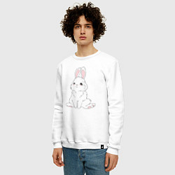 Свитшот хлопковый мужской Милый белый зайчик с сердечками, цвет: белый — фото 2