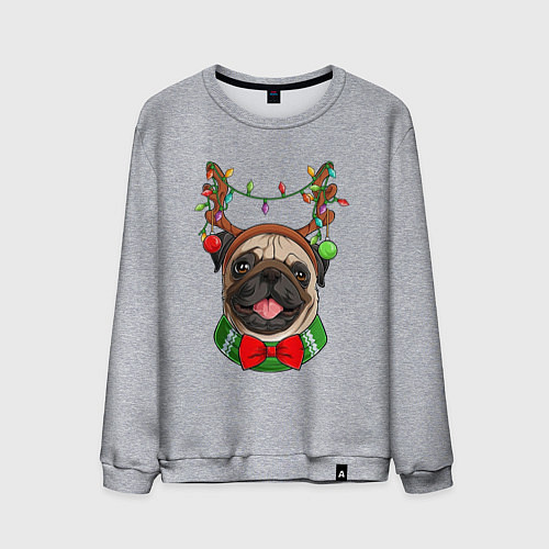 Мужской свитшот Новогодний мопс / Меланж – фото 1