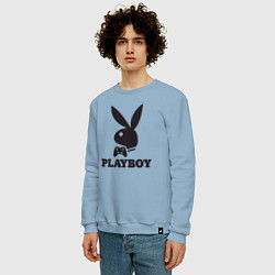 Свитшот хлопковый мужской Playboy - Игровой джостик, цвет: мягкое небо — фото 2