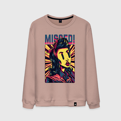 Мужской свитшот Девушка с чёлкой поп арт / Пыльно-розовый – фото 1
