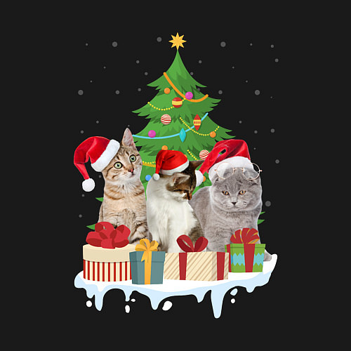 Мужской свитшот Коты и елка с подарками / Черный – фото 3