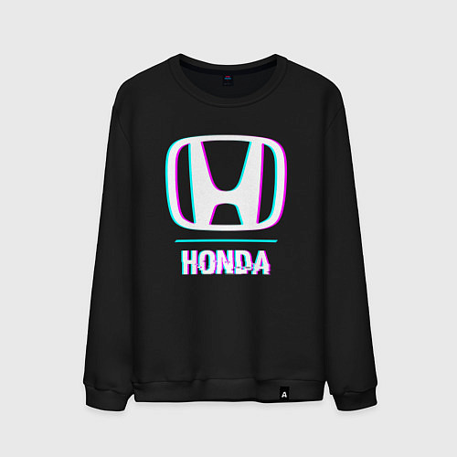 Мужской свитшот Значок Honda в стиле glitch / Черный – фото 1