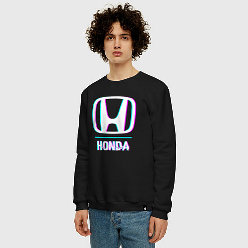 Мужской свитшот Значок Honda в стиле glitch / Черный – фото 3