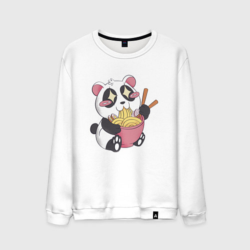 Мужской свитшот Каваи панда ест рамен / Белый – фото 1