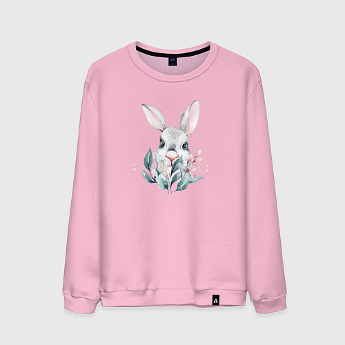Мужской свитшот Кролик в цветах / Светло-розовый – фото 1