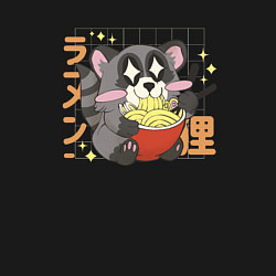 Свитшот хлопковый мужской Каваи енот ест рамен, цвет: черный — фото 2