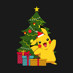 Свитшот хлопковый мужской Новогодний Пикачу и елка, цвет: черный — фото 2
