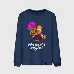 Свитшот хлопковый мужской Гомер Симпсон тянется за пончиком, цвет: тёмно-синий