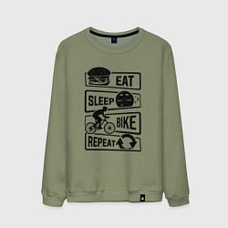 Свитшот хлопковый мужской Eat sleep bike repeat art, цвет: авокадо
