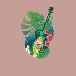 Свитшот хлопковый мужской Ретро акустическая гитара с барабаном и тропически, цвет: пыльно-розовый — фото 2