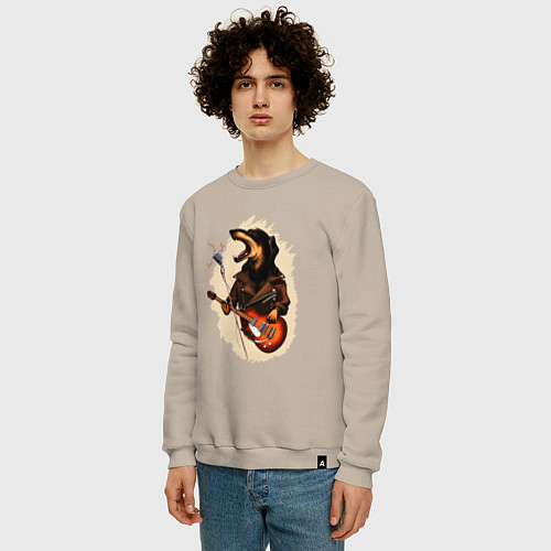Мужской свитшот Такса рокер / Миндальный – фото 3