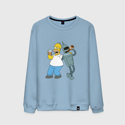 Свитшот хлопковый мужской Drunk Homer and Bender, цвет: мягкое небо