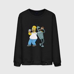 Свитшот хлопковый мужской Drunk Homer and Bender, цвет: черный