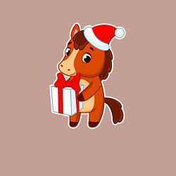 Свитшот хлопковый мужской Мультяшная лошадка в шапке Санты, цвет: пыльно-розовый — фото 2