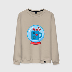 Свитшот хлопковый мужской Зимний сладкий горячий напиток, чашка и карамель, цвет: миндальный