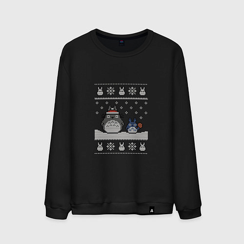 Мужской свитшот Новогодние тоторики - ugly sweater / Черный – фото 1