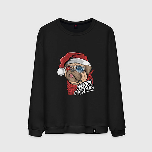 Мужской свитшот Pug merry christmas / Черный – фото 1