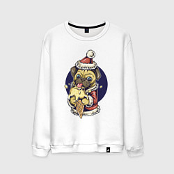 Свитшот хлопковый мужской Новогодний мопс с мороженым, цвет: белый