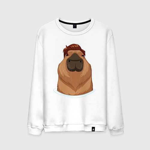 Мужской свитшот Капибара гигачад с шевелюрой / Белый – фото 1