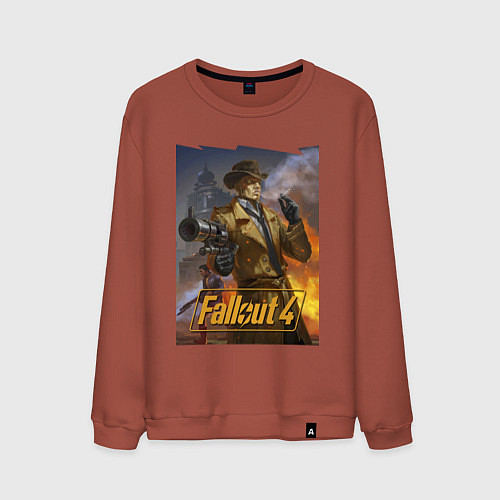 Мужской свитшот Fallout 4 Nick Valentine - character / Кирпичный – фото 1