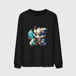 Свитшот хлопковый мужской Аниме лиса, цвет: черный