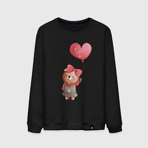 Мужской свитшот Мишка с воздушным шариком в виде сердца / Черный – фото 1