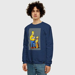 Свитшот хлопковый мужской Homer Simpson and cats - нейросеть арт, цвет: тёмно-синий — фото 2