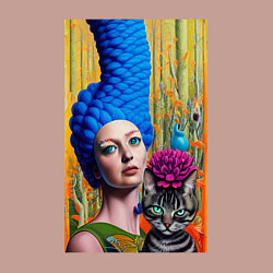 Свитшот хлопковый мужской Мардж Симпсон с кошкой - нейросеть - art, цвет: пыльно-розовый — фото 2