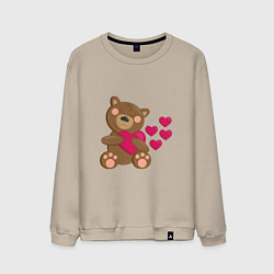 Свитшот хлопковый мужской Влюбленный медведь с сердцем, цвет: миндальный