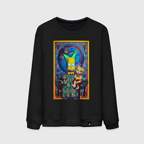 Мужской свитшот Bart Simpson and cats - нейросеть - плакат / Черный – фото 1