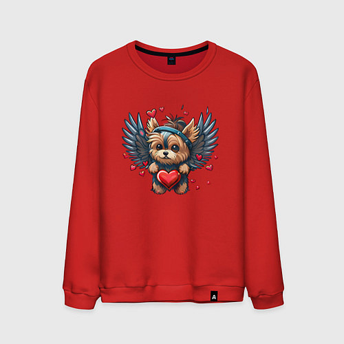 Мужской свитшот Пёсик ангел / Красный – фото 1
