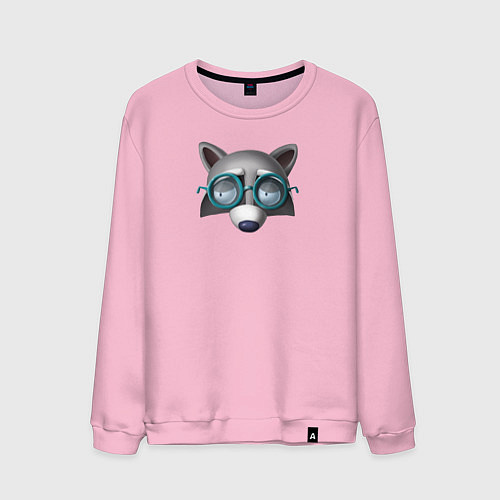 Мужской свитшот Хитрый енот в очках / Светло-розовый – фото 1