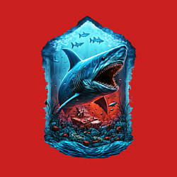Свитшот хлопковый мужской Огромная акула Мегалодон, цвет: красный — фото 2