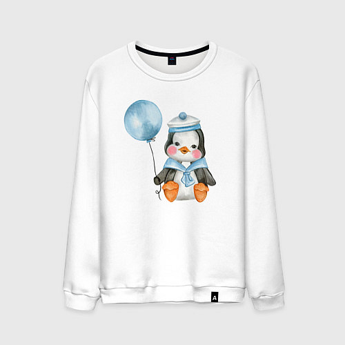 Мужской свитшот Пингвин с синим шариком / Белый – фото 1