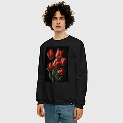 Свитшот хлопковый мужской Букет тюльпанов, цвет: черный — фото 2