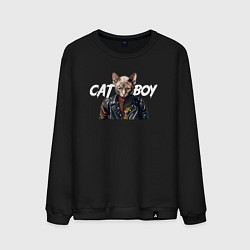Свитшот хлопковый мужской Cat boy, цвет: черный